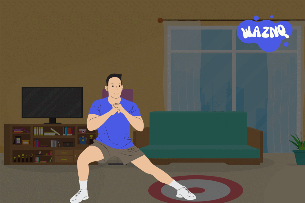 Woman doing a home workout in the living room to boost energy and stay fit